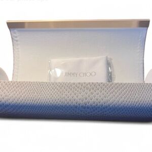 Jimmy Choo  Faux Snake Skin Glasses Case with Cloth Cream Gold OS New